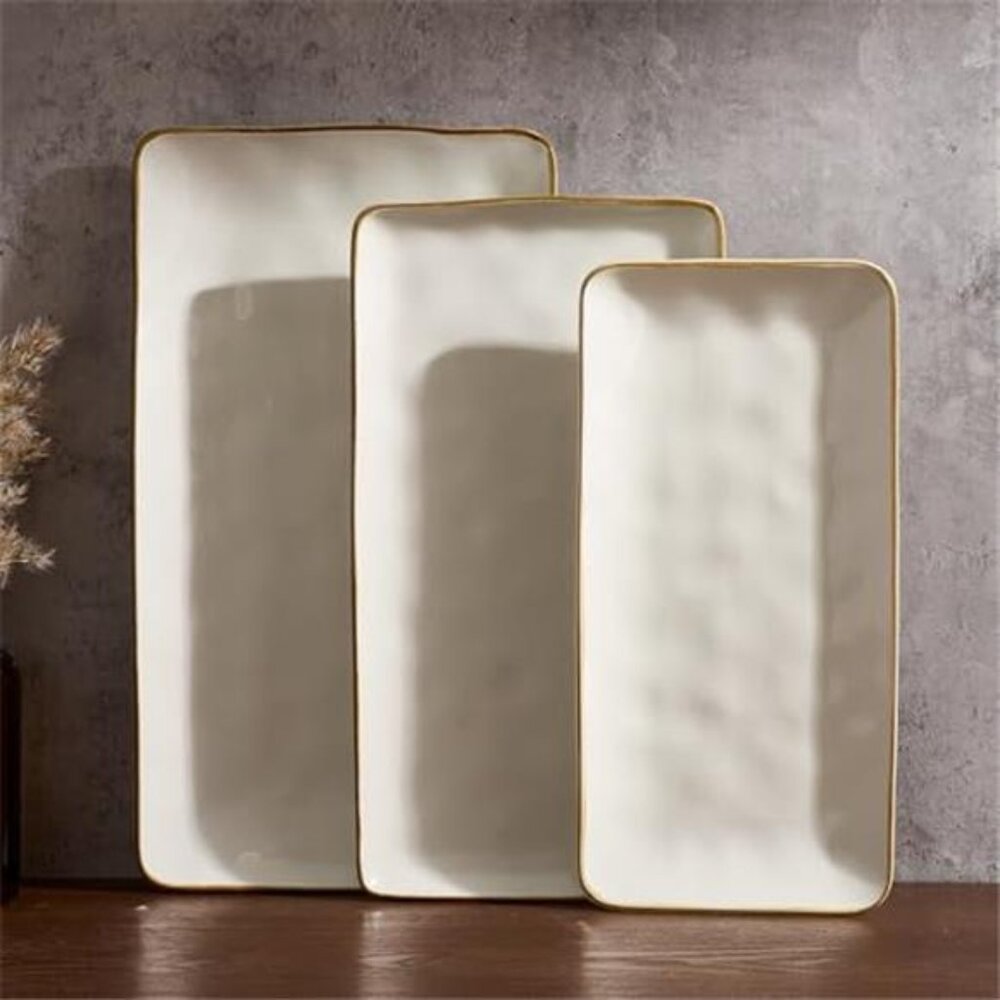 Stoneware Serving Platter Set 3 Sizes Rectangular Microwave Dishwasher Safe Tray